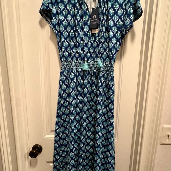 NWT Cabana Life Smock Waist Navy & Teal Maxi Dress - Picture 2 of 6